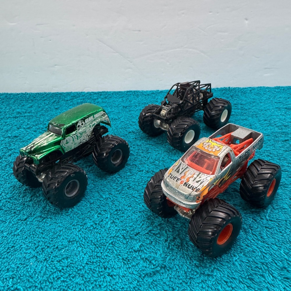 Monster Jam Truck Lot Grave Digger Tuff E Nuff Black Roll Cage 1:64 Diecast 3pc